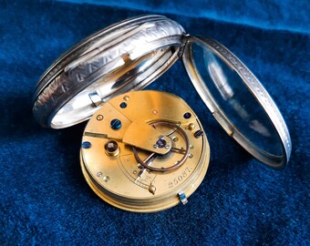 Antique, Serviced, Beautiful Ladies English Sterling Silver 7 jewel Fusee pocket watch (key wind). Made 1881