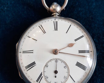 Antike, gewartete, schöne englische Schnecke, Sterlingsilber 13 Juwel Taschenuhr. Hergestellt 1881