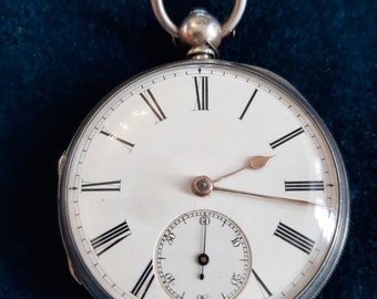 Antique, Serviced, Beautiful English fusee, Sterling Silver 13 jewel pocket watch. Made 1881