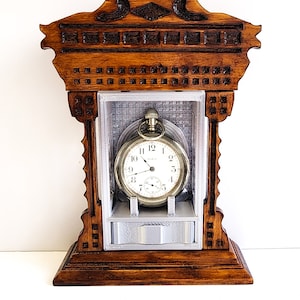 Pocket watch display case, modular, DIY kit, Collectible. Model Gingerbread clock (Silver)