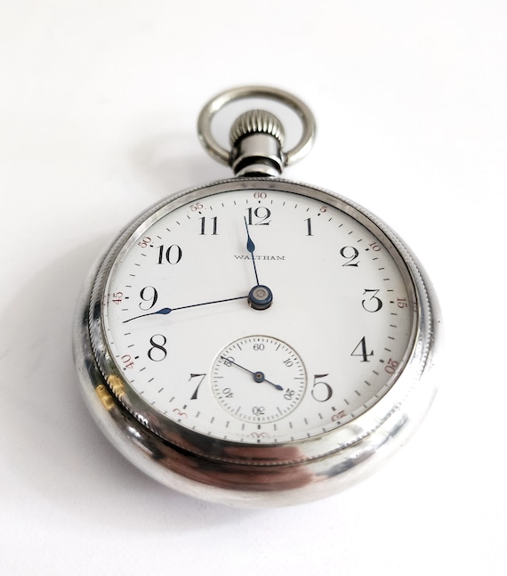 Antique, Serviced, Waltham 15 Jewel Pocket Watch, Silver Plated