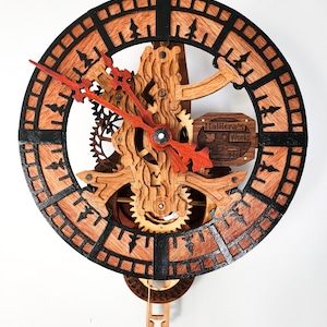 Large Wood mechanical Clock, fully exposed mechanism! Das Escape1, Model The "Walter" Clock #4