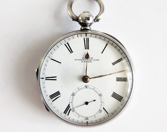 Antique, Serviced, 1873 Fusee by Bacon of Dover, Market Square, 7 jewels, Sterling silver.