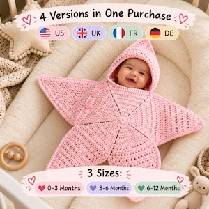 Crochet Star Baby Sleep Sack Pattern, Hooded Bunting, Newborn Photo Prop (PDF)