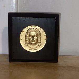Vintage Halbe 1685-1750 Composer Johann Sebastian Bach Bronze Medal Wood Mounted