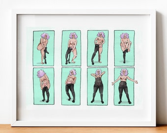 Tights,feminist print,A4 print,funny art,funny feminist art work,body positive art,funny illustration,mature,nudes,feminist comic