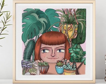 Plant Lady, plant mum, plant print, gift for her, crazy plant lady, plant artwork, plant gift uk, plant prints wall art, botanical print