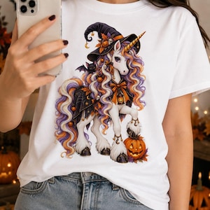 Halloween Unicorn Witch Png Gothic Fantasy Clipart Spooky Magical Pumpkin Bat Skull Sublimation Design Digital Download Print File