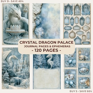 Può includere: Una collezione di 120 pagine di diario ed effimeri intitolata Crystal Dragon Palace. Il set presenta illustrazioni di draghi bianchi, paesaggi ghiacciati, finestre gotiche, cornici ornate e cuccioli di drago addormentati in tonalità blu e bianco.