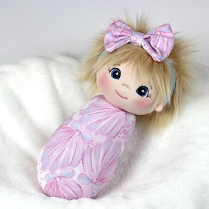 Seashell Fabric Dolls for Toddler Girls Handmade Snuggle Cloth Doll Gift for Baby Shower Nursery Decor Birthday gift Pink Rag Doll for Girl