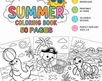 Libro da colorare estivo / 50 pagine uniche per bambini (download digitale)