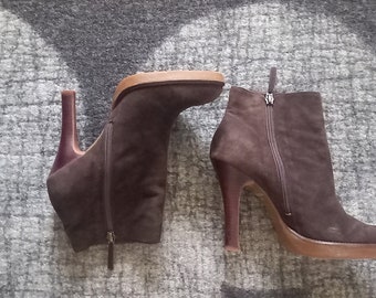 High Heel Brown Suede Ankle Boots