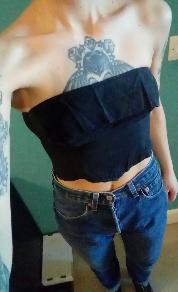 1950s Sun Top Black 50s Strapless Top Crop Bustier