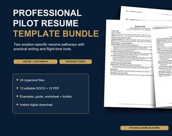 Pacchetto di modelli per curriculum da pilota in formato Word / Curriculum per compagnie aeree e istruttori di volo, lettera di presentazione e guida