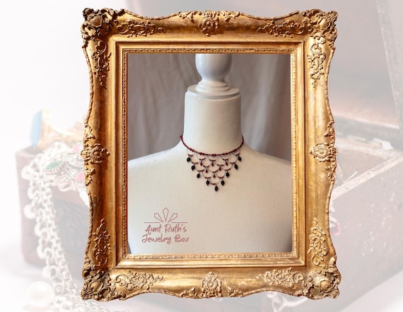 Red Beaded Bib Choker Necklace