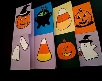 Adorable Hand Painted Halloween Card Pack with Clear Sleeves