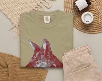 T-Shirt mit Kristall-Kojotenkopf | Polygonales Kojoten-T-Shirt
