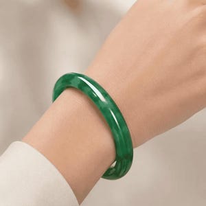 Jade Bracelet, Polished Green Stone With Rigid Bangle Or Round Bead Style