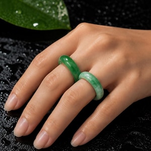 Genuine Jade Ring, Polished Stone Band, US Sizes 5–12