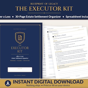 Digitale download, printbare en invulbare map voor executeur-testamentair, checklist na overlijden, nalatenschapsafwikkeling, probate (afwikkeling van een nalatenschap), nalatenschapsafwikkeling, testamentaire afhandeling