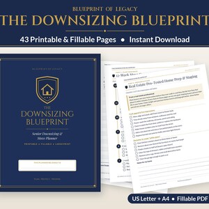 Senior Downsizing Planner Printable & Fillable PDF, Moving Checklist, Keep Sell Donate Declutter Workbook, Room by Room | 43 Pages
