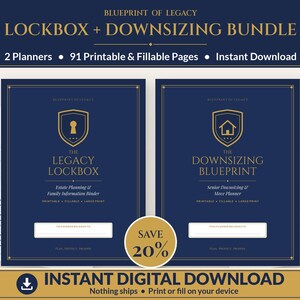 Digital Download, Estate Planning & Downsizing Bundle, Fillable PDF Planners (91 Pages)