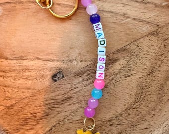 Customizable Beaded Name Charm for Backpacks, Keychains, Bags