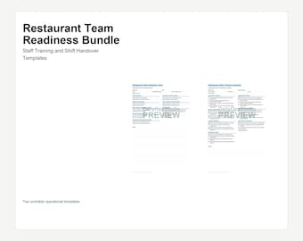 Restaurant Team Readiness Bundle | Staff Training Checklist and Shift Handover Form | Printable Restaurant Manager PDFs