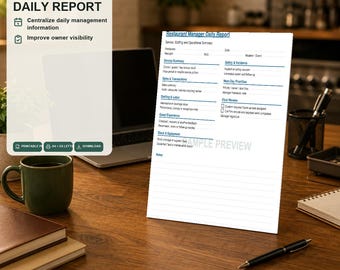 Restaurant Manager Daily Report Printable | Shift Log Book PDF | Restaurant Operations Form