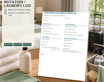 Vacation Rental Linen Rotation Log | Airbnb Laundry Tracker Fillable PDF