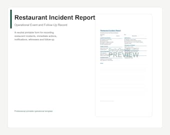 Restaurant Incident Report Printable | Operational Event Form PDF | Manager Template