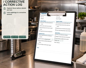 Restaurant Pest Control Log | Sighting & Corrective Action | Fillable PDF