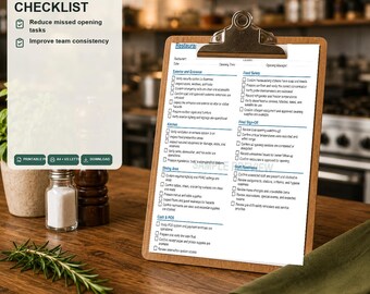 Restaurant Opening Checklist | Daily Operations, Food Safety, Staff Readiness (PDF)