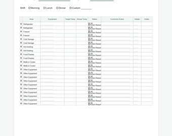 Restaurant Food Temperature Log | HACCP Temperature Record | Printable Kitchen Temperature Log PDF