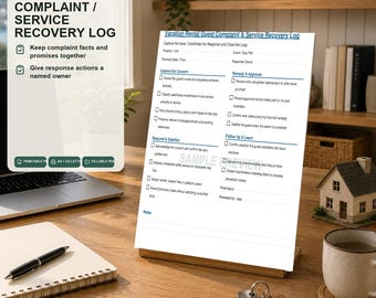 Airbnb Guest Complaint Log | Service Recovery Form | Fillable PDF