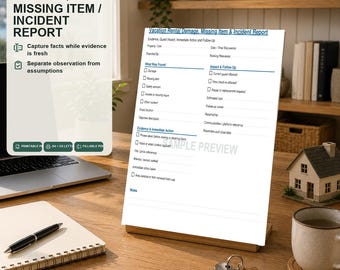 Airbnb Damage Report Form | Vacation Rental Incident Fillable PDF
