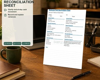 Restaurant Cash Reconciliation Sheet | End of Day Till Count PDF | Cashier Form