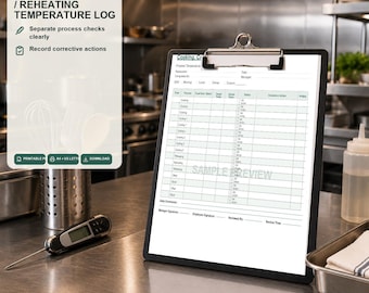 Cooking Cooling Reheating Temperature Log | Restaurant Food Safety Record PDF