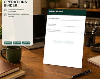 Food Truck Operations Binder | Mobile Vendor Daily Checklist & Inspection Log | Printable PDF