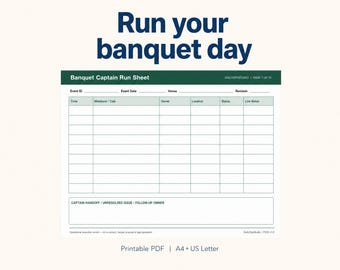 Banquet Event Order Pack | Catering Run Sheet, Timeline, Staffing (Digital Download)
