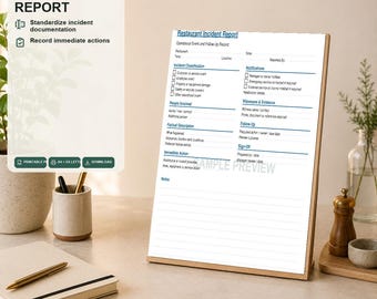 Restaurant Incident Report Printable | Operational Event Form PDF | Manager Template