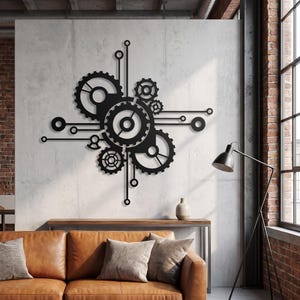 Väggkonst med kugghjul i metall, steampunk-dekor, industriell växeldekor, ingenjörsväggkonst, mekanikerpresent, modern teknikmetalldekor, garageväggdekor
