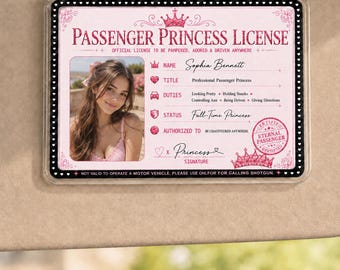 Custom Photo Car Visor Clip,Personalized Passenger Princess License Card,Funny Acrylic Car Decor Accessory Gift for Girlfriend Wife Couples