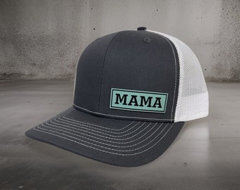 Leather Patch MAMA Hat, Mother's Day gift, Christmas, Mom, Dad, Richardson 112, Trucker Hat, Snapback, Baseball Hat, Custom, Personalized