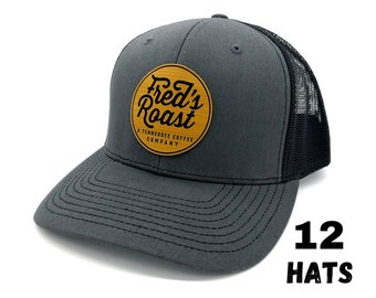 12 Custom Richardson Hats, Leather Patch Hats, Logo Hats, Laser Engraved Leather Patch, Company Logo Hat, Personalized Hats, Business Swag