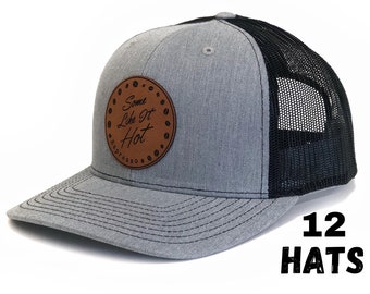 12 Custom Leather Patch Hats, Richardson Hats, Logo Hats, Laser Engraved Leather Patch, Company Logo Hat, Personalized Hats, Business Swag