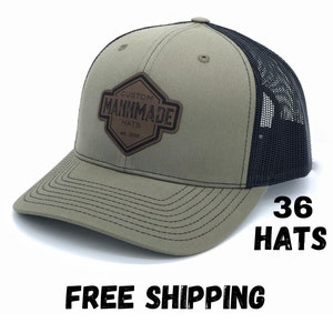36 Custom Leather Patch Hats, Richardson Hats, Logo Hats, Laser Engraved Leather Patch, Company Logo Hat, Personalized Hats, Business Swag