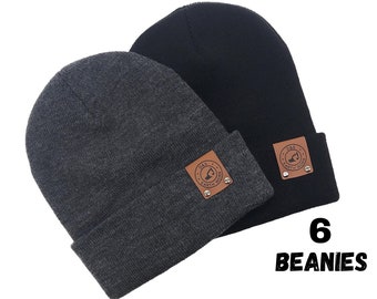 6 Custom Leather Patch Beanies, Richardson Beanie, Logo Beanie,Custom Winter Beanie, Company Logo Hat, Personalized Beanie, Business Swag