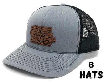 6 Custom Leather Patch Hats, Richardson Hats, Logo Hats, Laser Engraved Leather Patch, Company Logo Hat, Personalized Hats, Camo Patch Hats