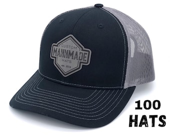 100 Custom Leather Patch Hats, Richardson Hats, Logo Hats, Laser Engraved Leather Patch, Company Logo Hat, Personalized Hats, Business Swag